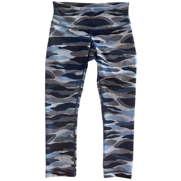 Lululemon Wunder Under Crop III Leggings Blue Camo 22" Inseam Luon Womens Size 4 - Picture 1 of 9